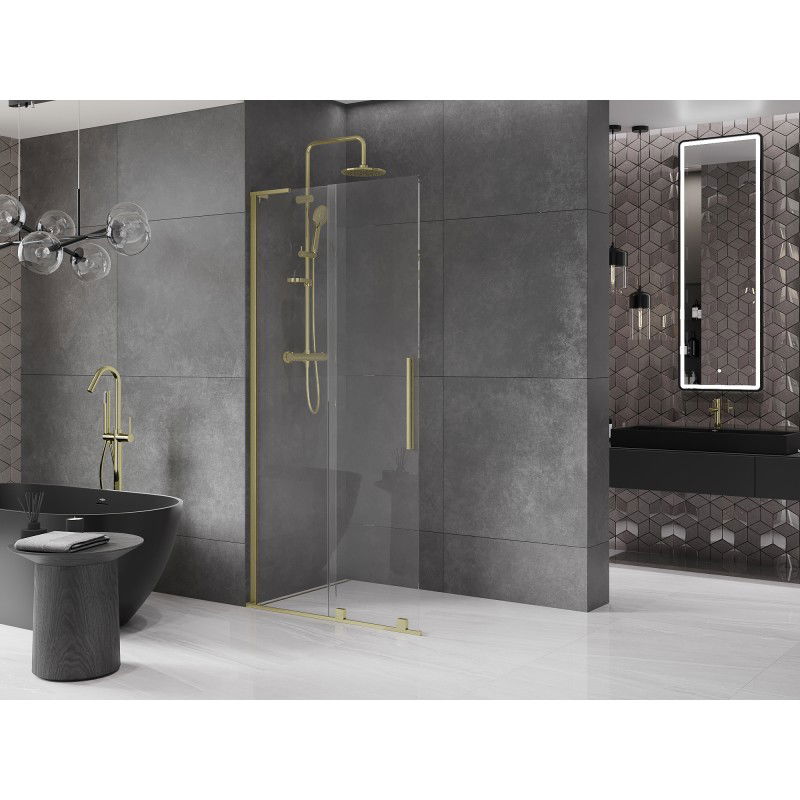 Mexen Velar L Sliding Shower Wall Walk-in 100 x 200 cm, Transparent 8 mm, Brushed Gold - 871-100-003-03-55