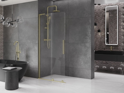 Mexen Velar L Sliding Walk-in Shower Wall 120 x 200 cm, Transparent 8 mm, Brushed Gold - 871-120-003-03-55