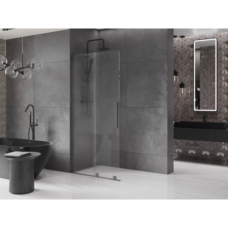 Mexen Velar L Sliding Shower Wall Walk-in 110 x 200 cm, Transparent 8 mm, Brushed Gun Gray - 871-110-003-03-66