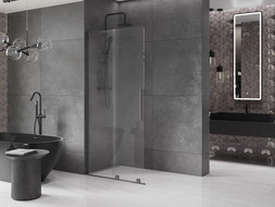 Mexen Velar L Sliding Walk-in Shower Wall 110 x 200 cm, Transparent 8 mm, Gun Metal - 871-110-003-03-95