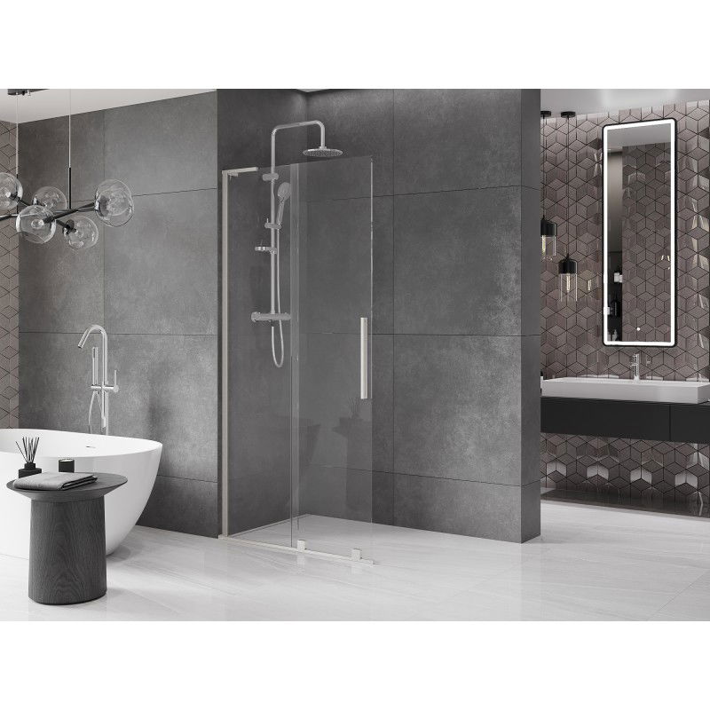 Mexen Velar L sliding walk-in shower wall 110 x 200 cm, transparent 8 mm, brushed nickel - 871-110-003-03-97