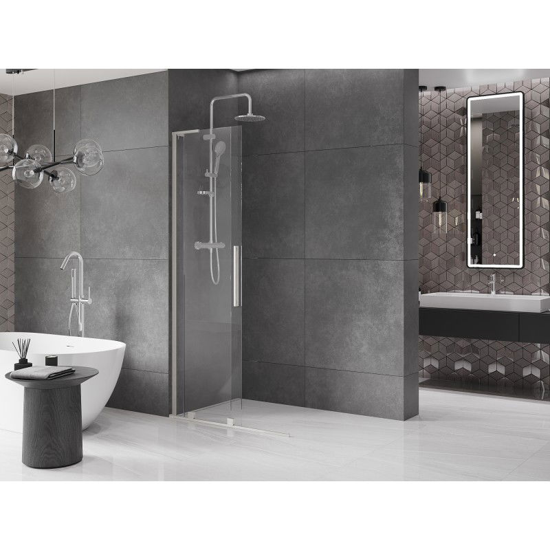Mexen Velar L sliding walk-in shower wall 110 x 200 cm, transparent 8 mm, brushed nickel - 871-110-003-03-97