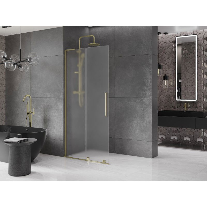 Mexen Velar L Sliding Shower Wall Walk-in 120 x 200 cm, Frosted 8 mm, Gold - 871-120-003-33-50