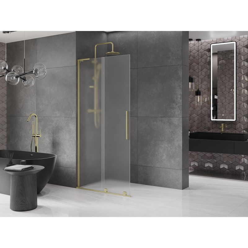 Mexen Velar L Sliding Shower Wall Walk-in 120 x 200 cm, Frosted 8 mm, Brushed Gold - 871-120-003-33-55