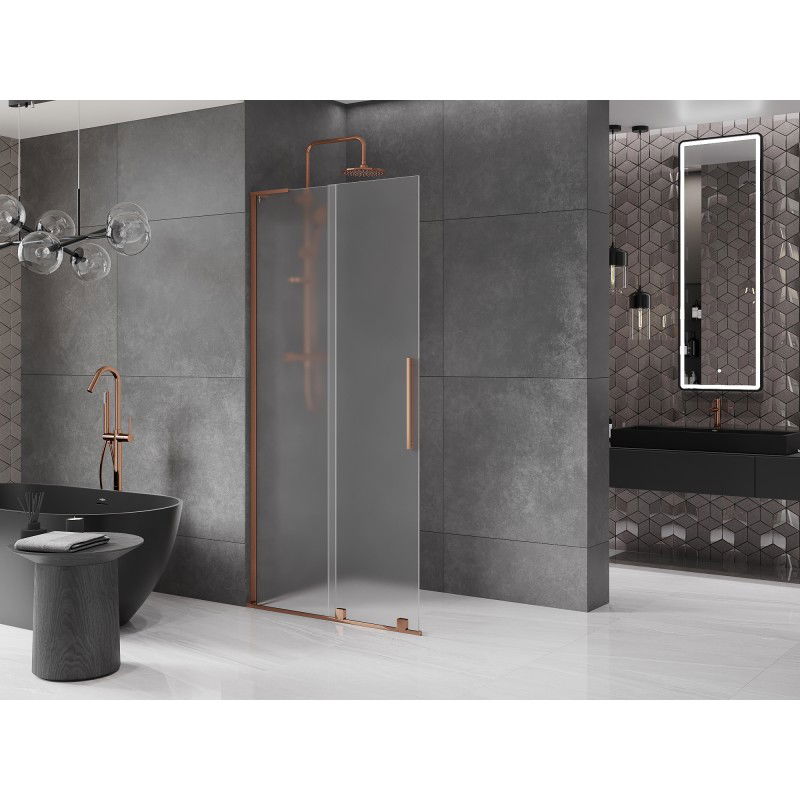 Mexen Velar L Sliding Shower Wall Walk-in 100 x 200 cm, Frosted 8 mm, Rose Gold - 871-100-003-33-60