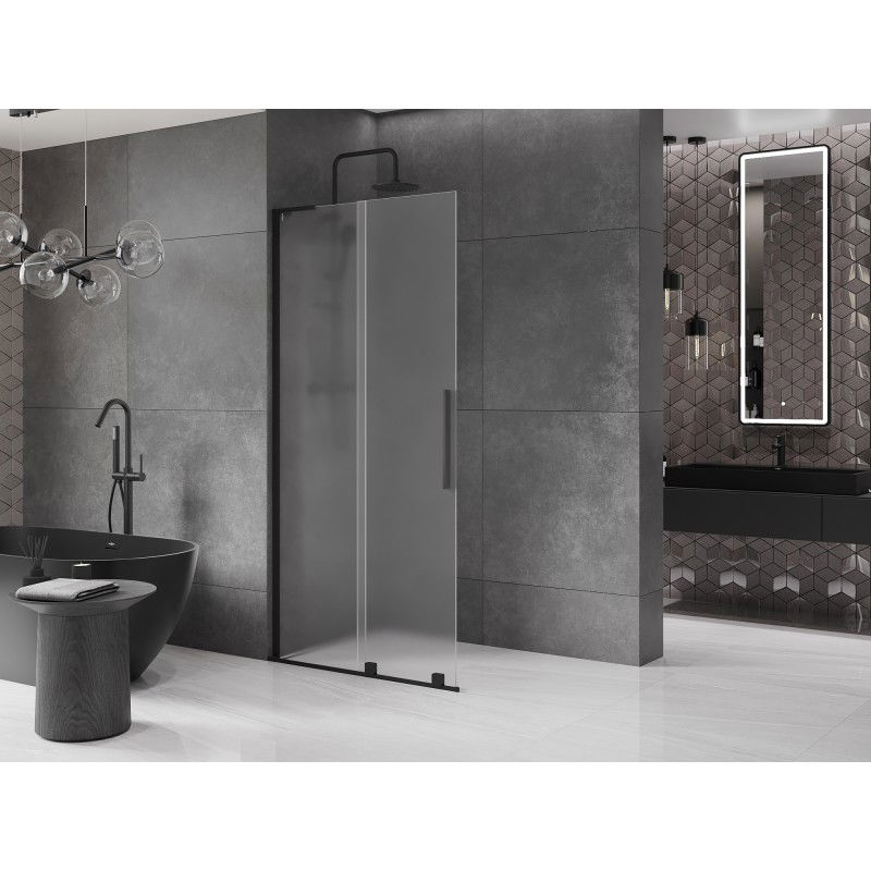 Mexen Velar L sliding shower wall Walk-in 90 x 200 cm, frosted 8 mm, black - 871-090-003-33-70