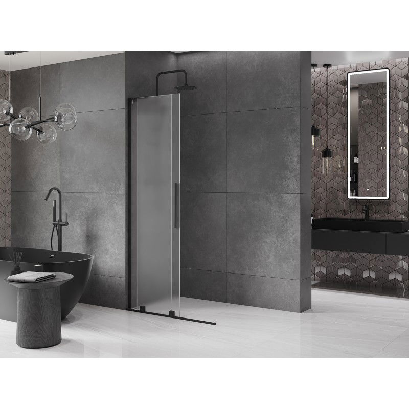 Mexen Velar L Sliding Shower Wall Walk-in 100 x 200 cm, Frosted 8 mm, Black - 871-100-003-33-70