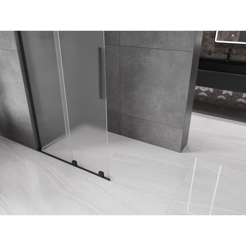 Mexen Velar L Sliding Shower Wall Walk-in 100 x 200 cm, Frosted 8 mm, Black - 871-100-003-33-70