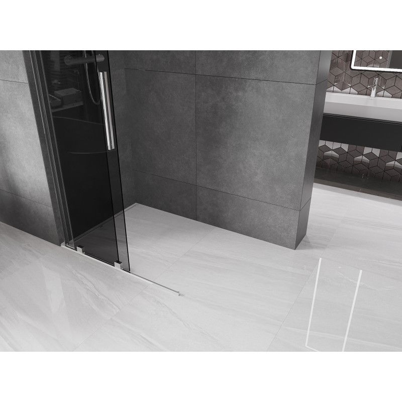 Mexen Velar L Sliding Walk-in Shower Wall 90 x 200 cm, Graphite 8 mm, Chrome - 871-090-003-43-01
