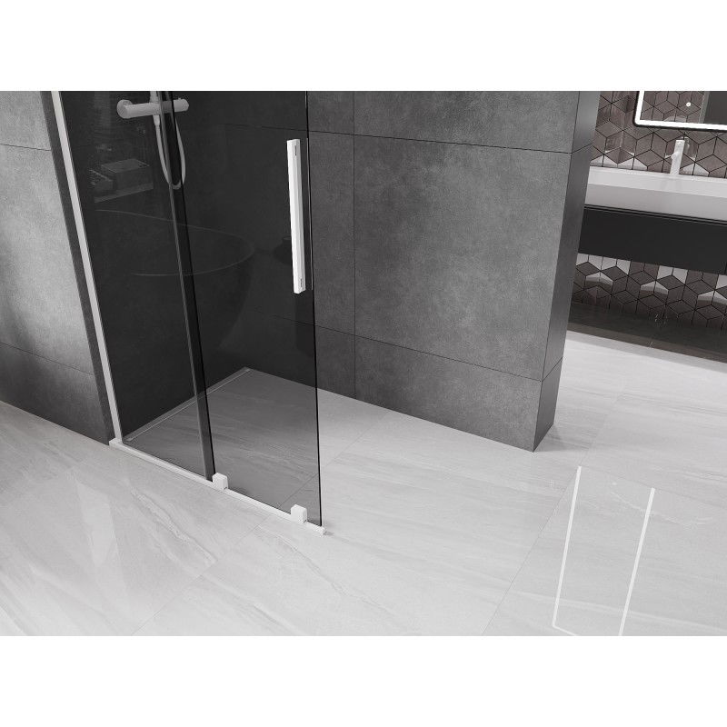 Mexen Velar L Sliding Walk-in Shower Wall 110 x 200 cm, Graphite 8 mm, White - 871-110-003-43-20