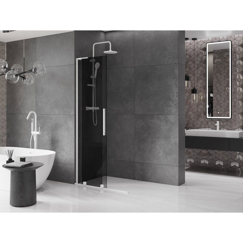 Mexen Velar L Sliding Shower Wall Walk-in 90 x 200 cm, Graphite 8 mm, White - 871-090-003-43-20