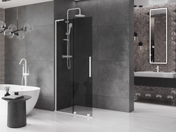 Mexen Velar L Sliding Shower Wall Walk-in 90 x 200 cm, Graphite 8 mm, White - 871-090-003-43-20