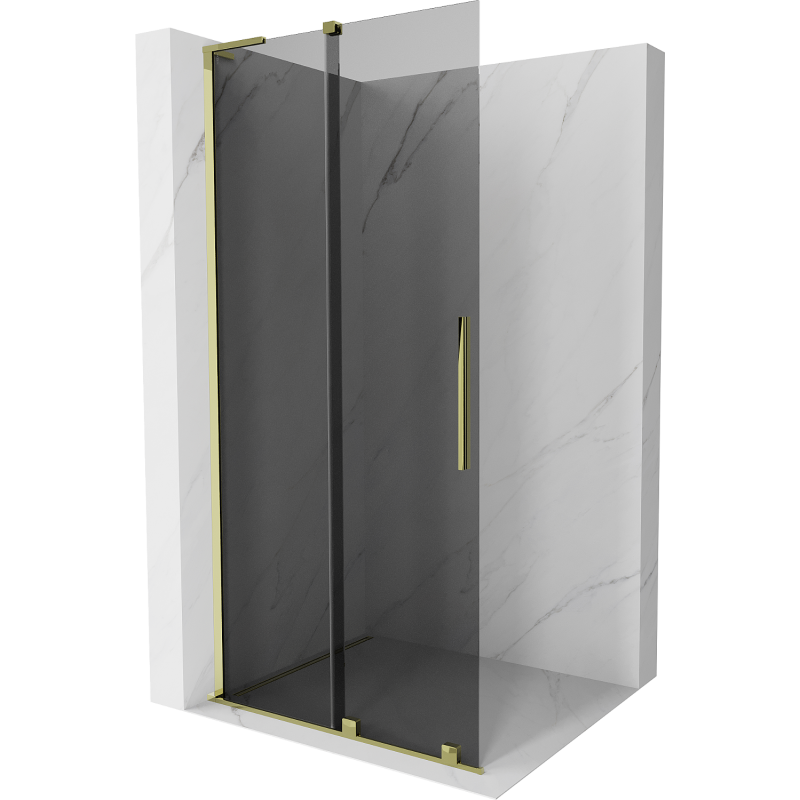 Mexen Velar L Sliding Shower Wall Walk-in 110 x 200 cm, Graphite 8 mm, Gold - 871-110-003-43-50