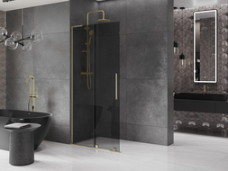 Mexen Velar L Sliding Shower Wall Walk-in 110 x 200 cm, Graphite 8 mm, Gold - 871-110-003-43-50