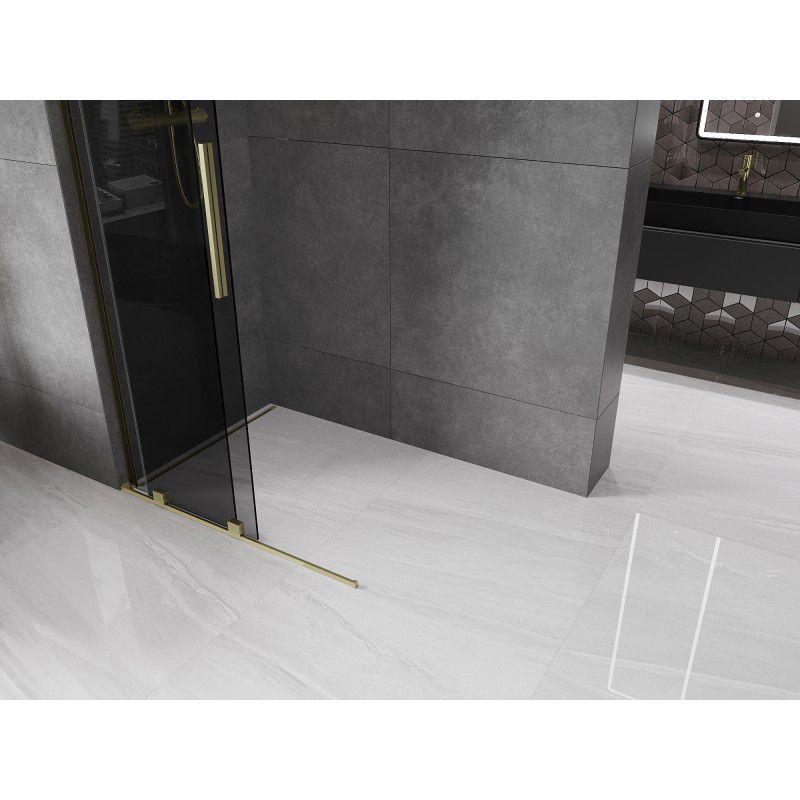 Mexen Velar L Sliding Shower Wall Walk-in 110 x 200 cm, Graphite 8 mm, Brushed Gold - 871-110-003-43-55