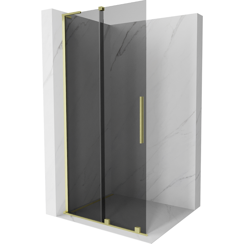 Mexen Velar L Sliding Shower Wall Walk-in 100 x 200 cm, Graphite 8 mm, Brushed Gold - 871-100-003-43-55