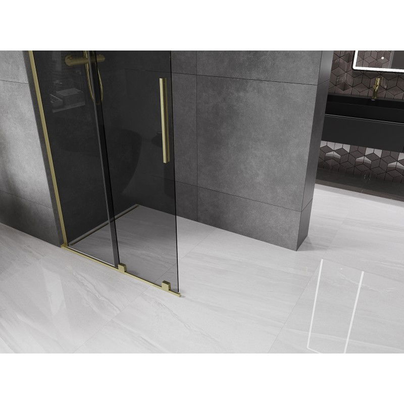 Mexen Velar L Sliding Shower Wall Walk-in 100 x 200 cm, Graphite 8 mm, Brushed Gold - 871-100-003-43-55