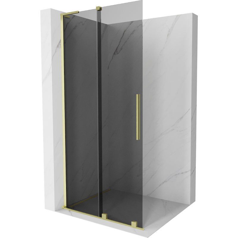 Mexen Velar L Sliding Shower Wall Walk-in 110 x 200 cm, Graphite 8 mm, Brushed Gold - 871-110-003-43-55