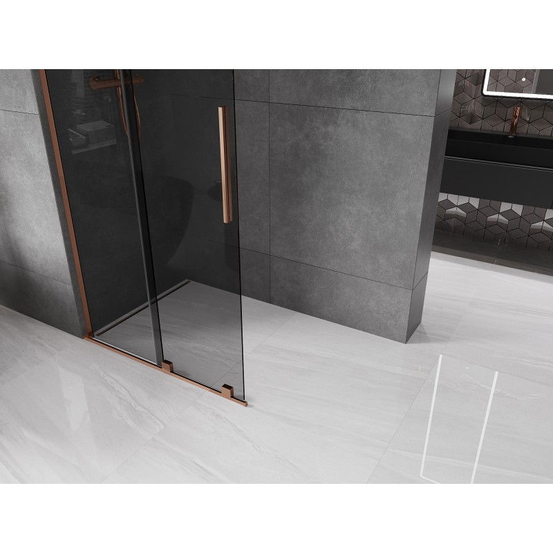 Mexen Velar L Sliding Shower Wall Walk-in 100 x 200 cm, Graphite 8 mm, Rose Gold - 871-100-003-43-60