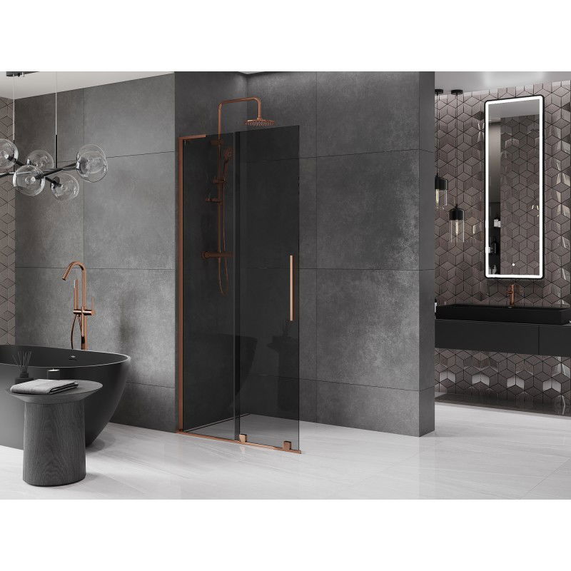 Mexen Velar L Sliding Shower Wall Walk-in 100 x 200 cm, Graphite 8 mm, Rose Gold - 871-100-003-43-60