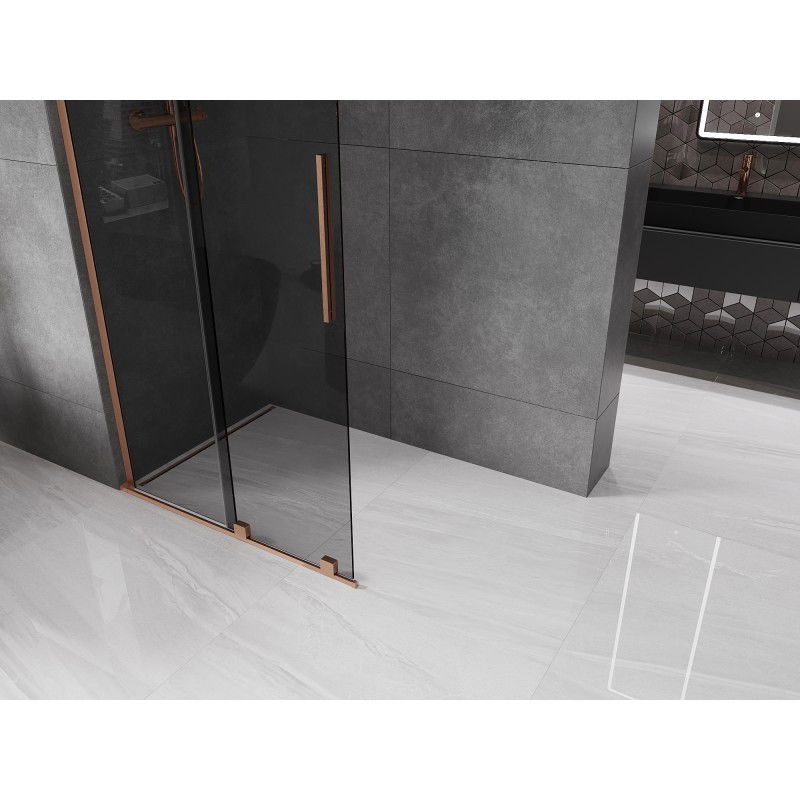Mexen Velar L Sliding Shower Wall Walk-in 110 x 200 cm, Graphite 8 mm, Brushed Copper - 871-110-003-43-65