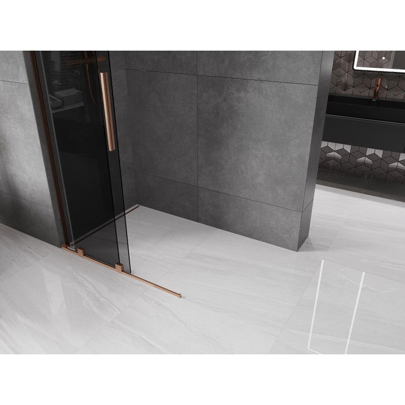 Mexen Velar L Sliding Shower Wall Walk-in 110 x 200 cm, Graphite 8 mm, Brushed Copper - 871-110-003-43-65
