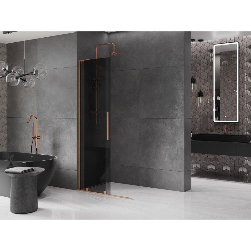 Mexen Velar L Sliding Shower Wall Walk-in 110 x 200 cm, Graphite 8 mm, Brushed Copper - 871-110-003-43-65