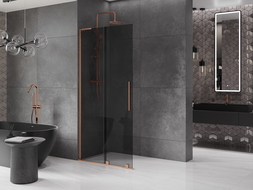 Mexen Velar L Sliding Walk-in Shower Wall 120 x 200 cm, Graphite 8 mm, Brushed Copper - 871-120-003-43-65