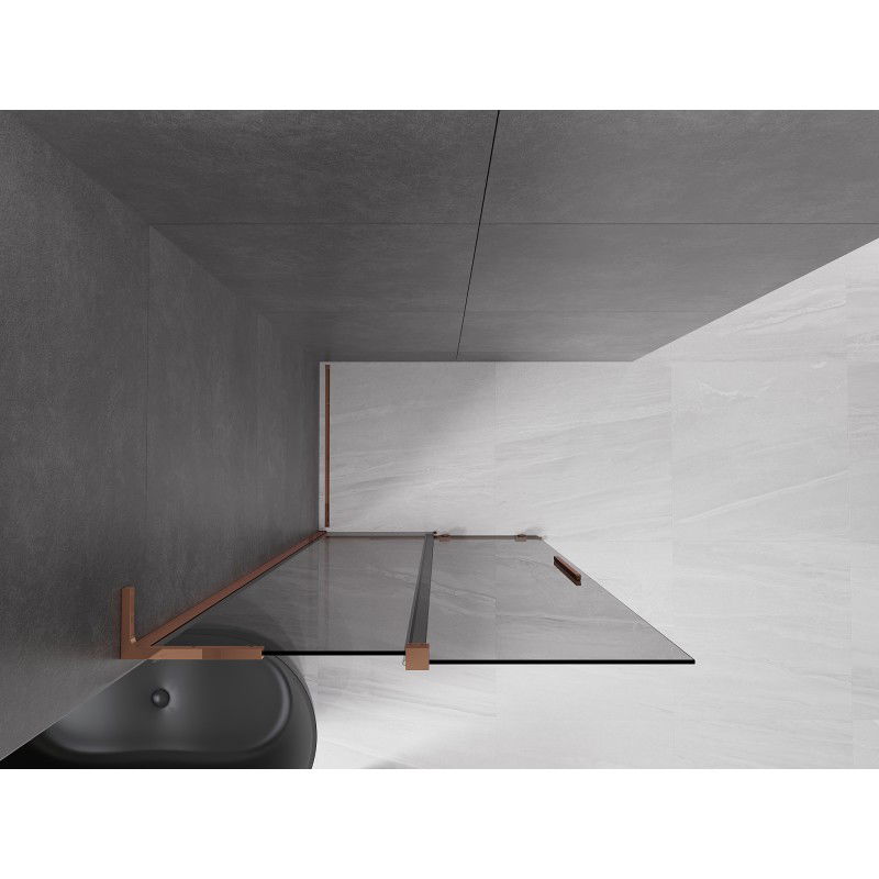 Mexen Velar L Sliding Walk-in Shower Wall 120 x 200 cm, Graphite 8 mm, Rose Gold - 871-120-003-43-60