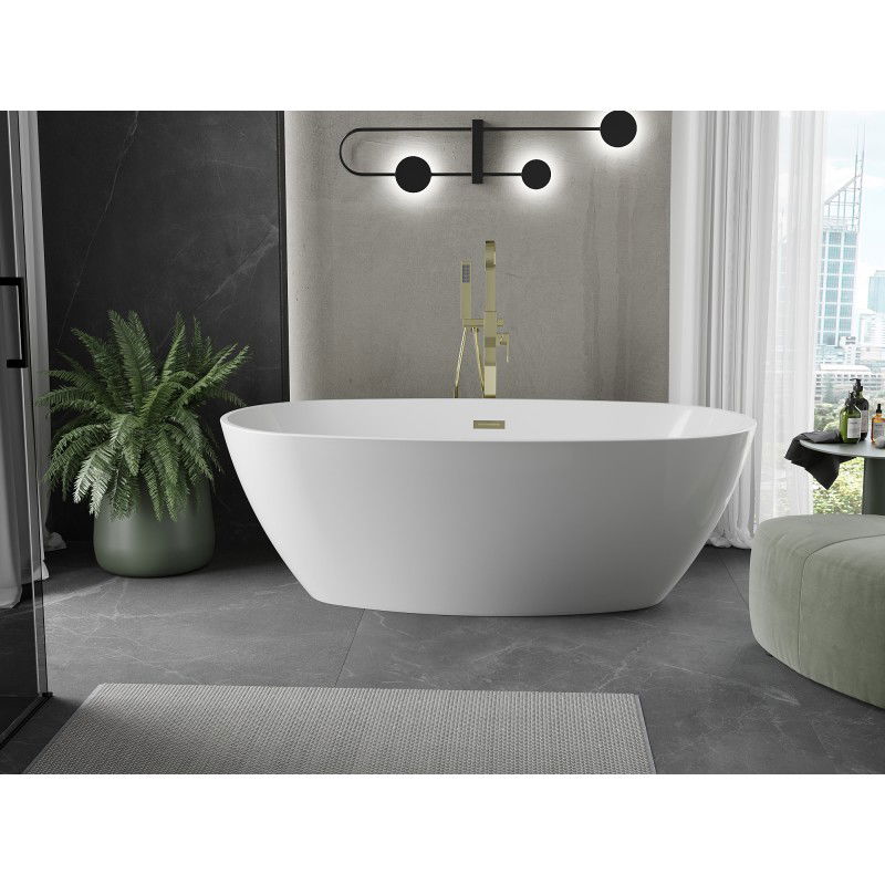 Mexen Eris freestanding bathtub 180 x 95 cm, white, gold overflow - 53441809500-50