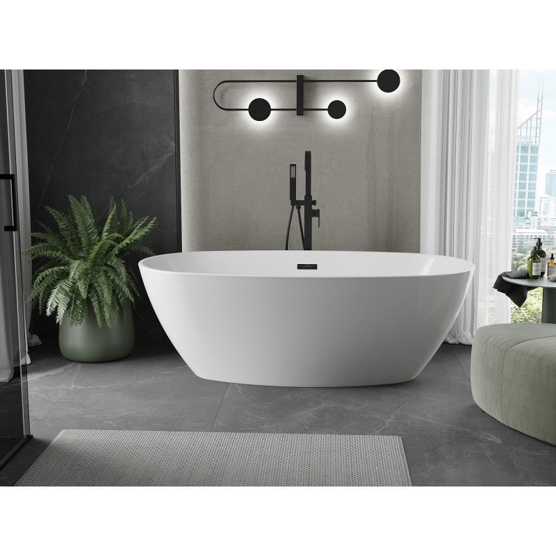 Mexen Eris Freestanding Bathtub 180 x 95 cm, White, Black Overflow - 53441809500-70