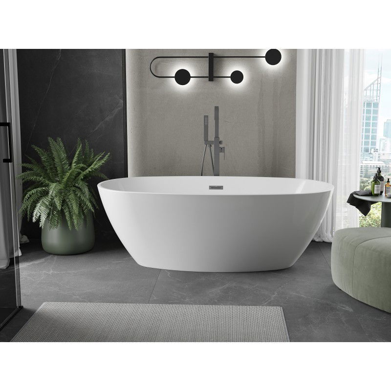 Mexen Eris freestanding bath 180 x 95 cm, white, overflow gun metal - 53441809500-95