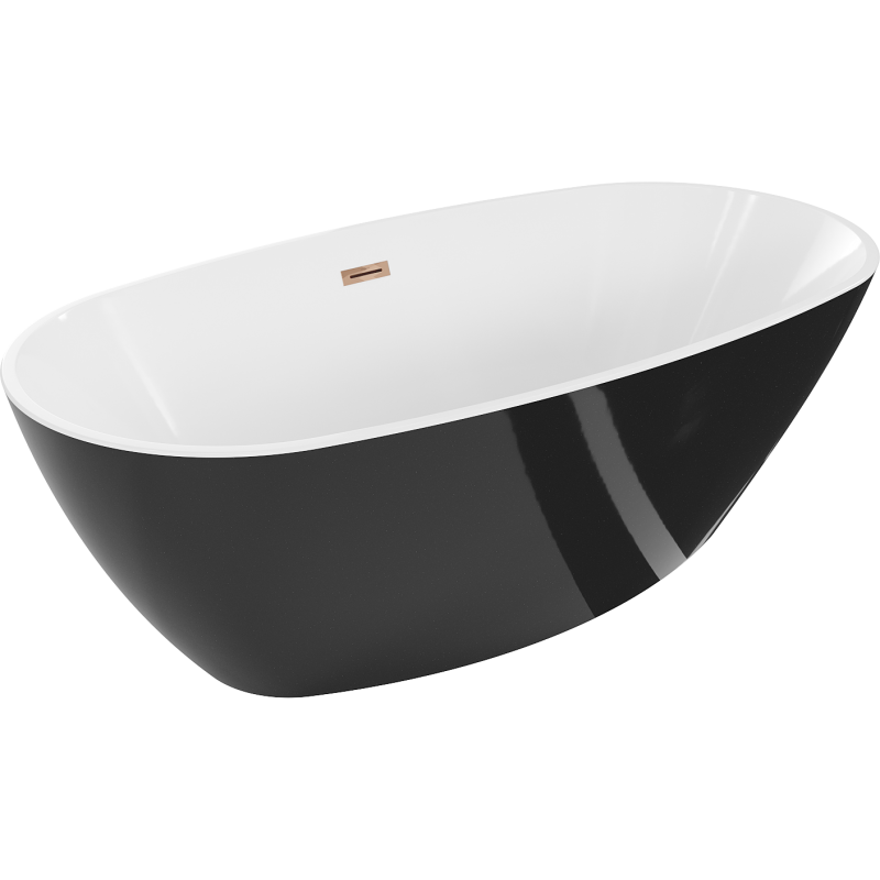 Mexen Eris freestanding bath 180 x 95 cm, white/black, overflow rose gold - 53441809575-60