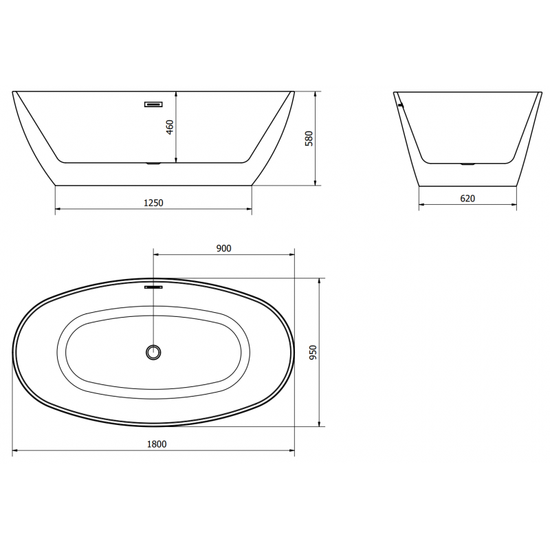 Mexen Eris freestanding bath 180 x 95 cm, white/black, overflow rose gold - 53441809575-60