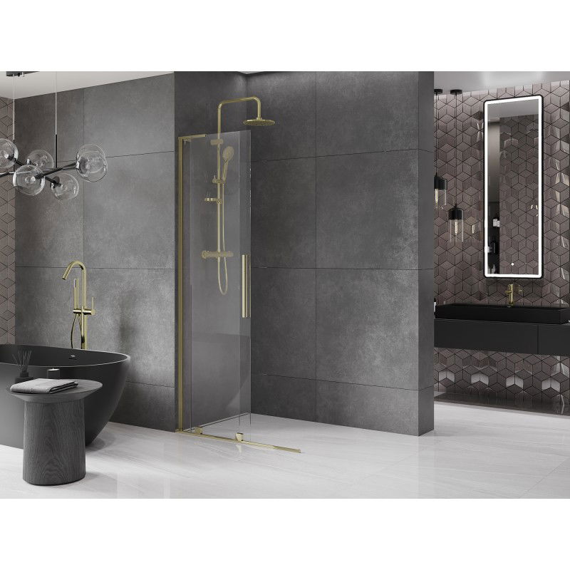 Mexen Velar L sliding shower wall Walk-in 110 x 200 cm, transparent 8 mm, gold - 871-110-003-03-50