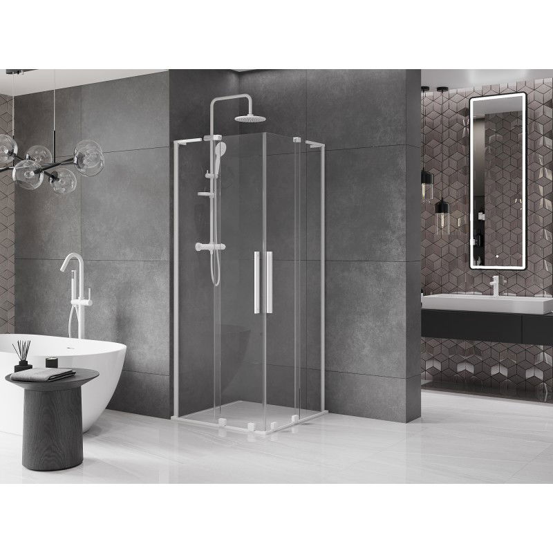 Mexen Velar L Duo sliding shower cabin 80 x 80 cm, transparent, white - 871-080-080-02-03-20