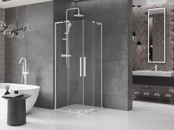 Mexen Velar L Duo sliding shower cabin 80 x 80 cm, transparent, white - 871-080-080-02-03-20
