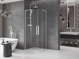 Mexen Velar L Duo sliding shower cabin 100 x 100 cm, transparent, white - 871-100-100-02-03-20