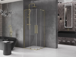 Mexen Velar L Duo Sliding Shower Enclosure 80 x 80 cm, Transparent, Gold - 871-080-080-02-03-50