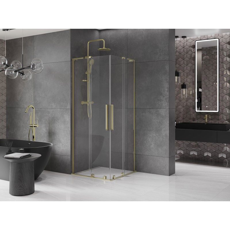 Mexen Velar L Duo Sliding Shower Enclosure 90 x 90 cm, Transparent, Gold - 871-090-090-02-03-50