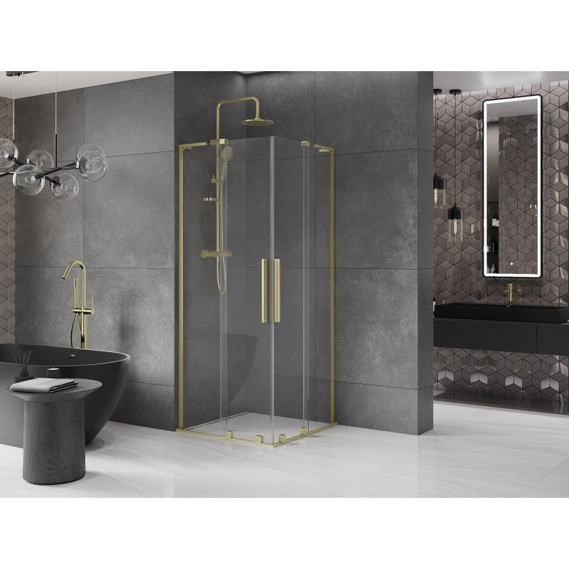Mexen Velar L Duo sliding shower cabin 80 x 80 cm, transparent, brushed gold - 871-080-080-02-03-55