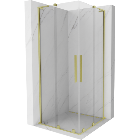 Mexen Velar L Duo sliding shower cabin 100 x 100 cm, transparent, brushed gold - 871-100-100-02-03-55