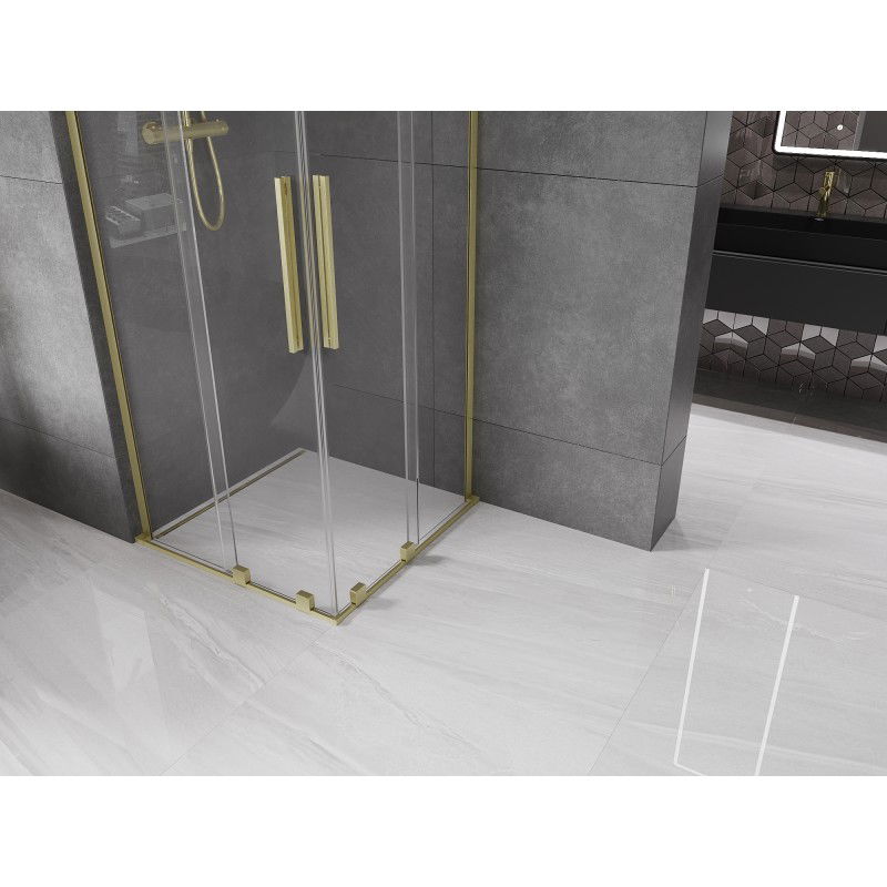 Mexen Velar L Duo sliding shower enclosure 90 x 90 cm, transparent, brushed gold - 871-090-090-02-03-55