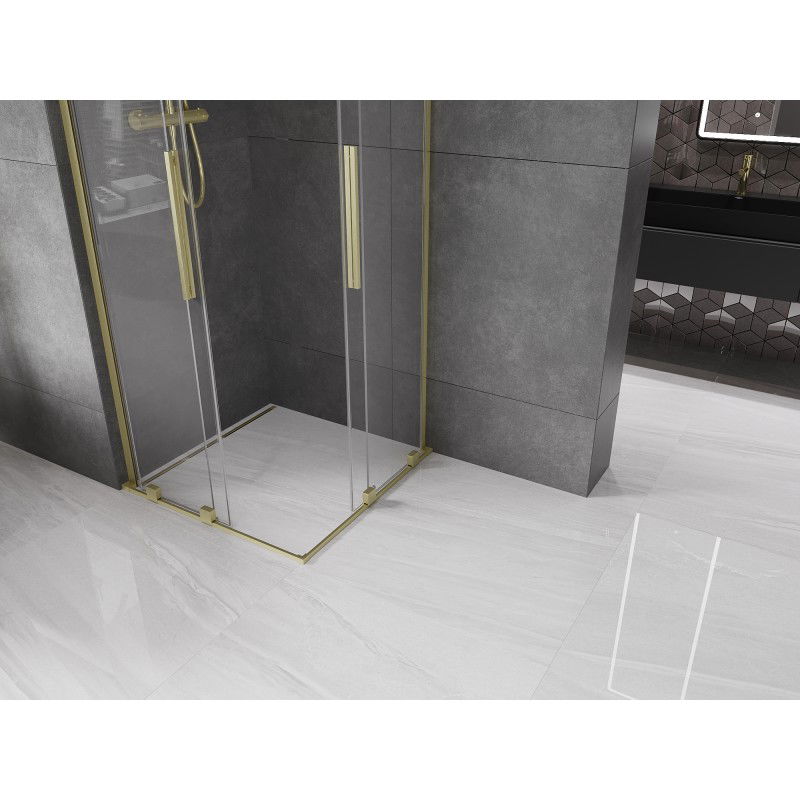 Mexen Velar L Duo Sliding Shower Enclosure 100 x 100 cm, Transparent, Brushed Gold - 871-100-100-02-03-55
