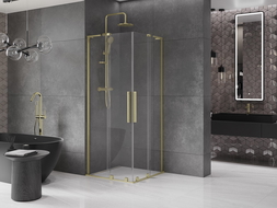 Mexen Velar L Duo sliding shower enclosure 90 x 90 cm, transparent, brushed gold - 871-090-090-02-03-55