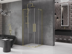 Mexen Velar L Duo sliding shower cabin 100 x 100 cm, transparent, brushed gold - 871-100-100-02-03-55