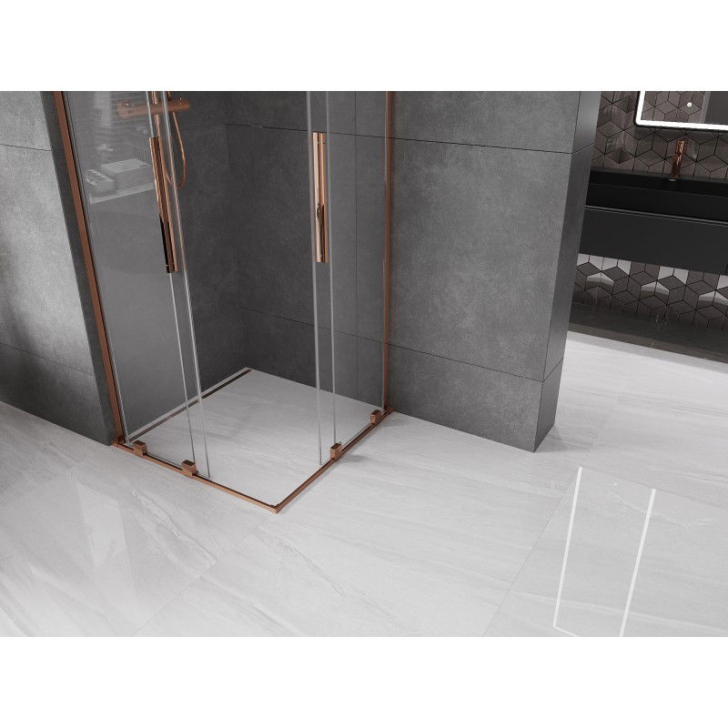 Mexen Velar L Duo sliding shower cabin 100 x 100 cm, transparent, rose gold - 871-100-100-02-03-60