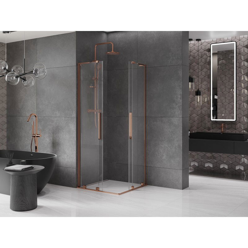 Mexen Velar L Duo sliding shower cabin 100 x 100 cm, transparent, rose gold - 871-100-100-02-03-60