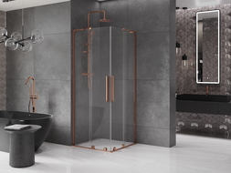 Mexen Velar L Duo sliding shower cabin 90 x 90 cm, transparent, rose gold - 871-090-090-02-03-60