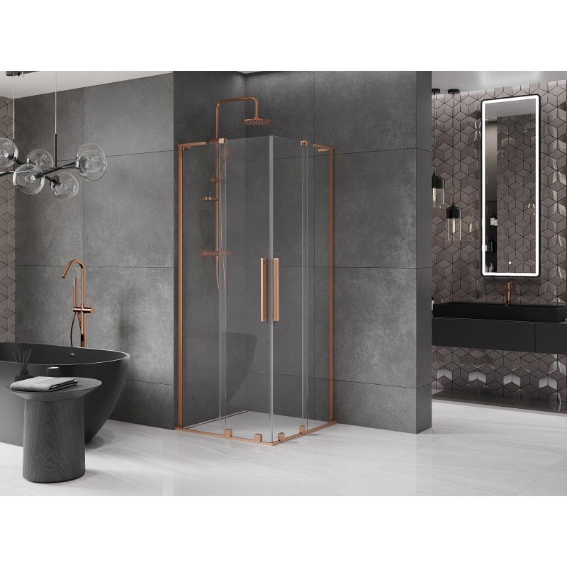 Mexen Velar L Duo sliding shower cabin 80 x 80 cm, transparent, brushed copper - 871-080-080-02-03-65